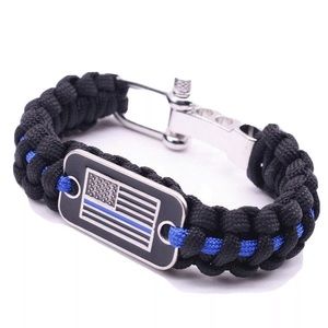 Flag Thin Blue Line Paracord Bracelet NWT